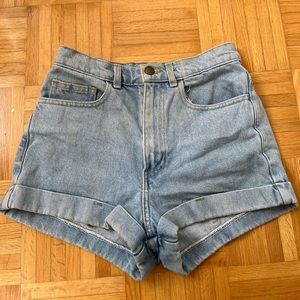 American Apparel high waist light denim wash shorts